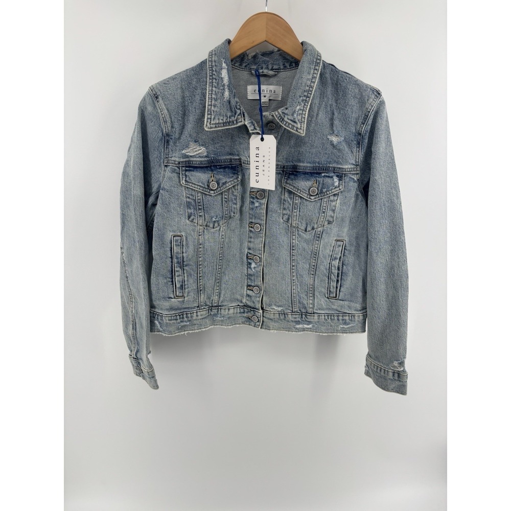NWT Eunina Distressed Jean Jacket Sz M Preppy Rock Grunge Beach Boho MSRP $88